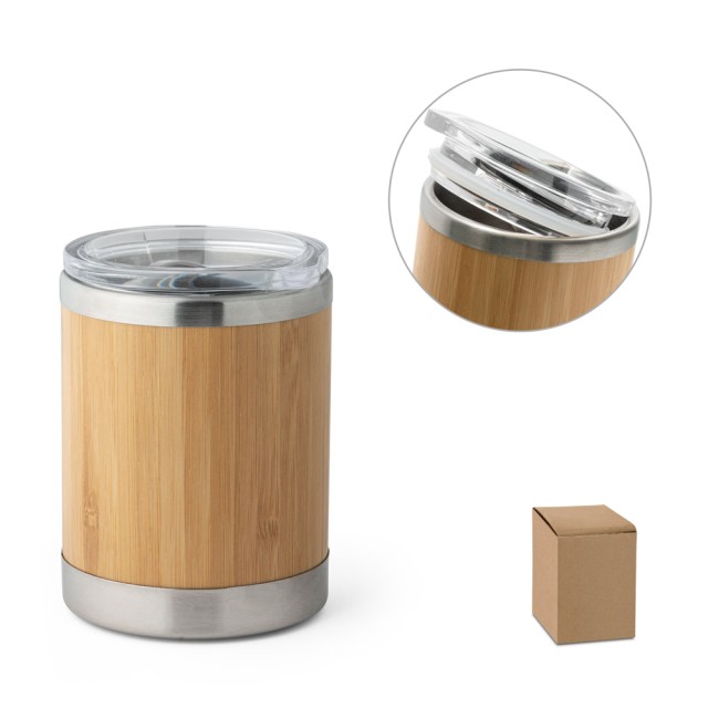 Copo de Viagem Aço inox e Bambu Lycka Personalizado 94761 